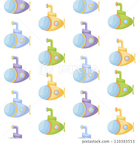 Cute children's seamless pattern with submarines. Creative kids texture for fabric, wrapping, textile, wallpaper, apparel. Vector illustration Cute children's seamless pattern with submarines. Creative kids texture for fabric, wrapping, textile, wallpaper, apparel. Vector illustration 110383553
