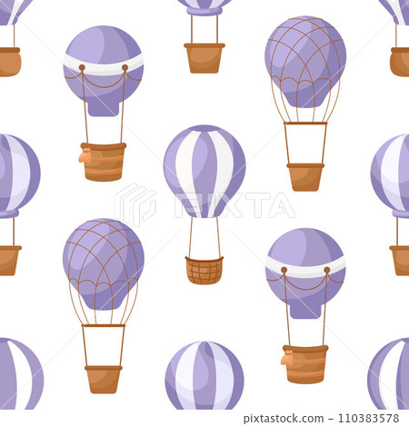 Cute children's seamless pattern with violet hot air balloons. Creative kids texture for fabric, wrapping, textile, wallpaper, apparel. Vector illustration 110383578