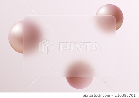 Glass morphism concept rectangular banner with colorful floating spheres. Frosted glass effect. 110383701