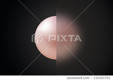 Glass morphism effect. Floating sphere and transparent partition. 110383702