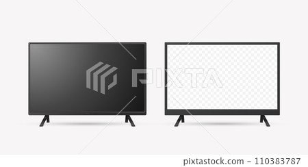 Vector 3d Realistic Modern TV Screen. Minimalistic Stylish Lcd Panel, Led TV Frame. Large Computer Monitor Display Design for Mockup. Blank Television Template. Catalog, Web Site Concept. Front View 110383787