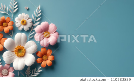 AI-generated content. Realistic Daisy and Orange Flower on White 110383829