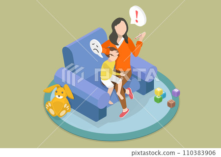 3D Isometric Flat Vector Illustration of Child with Fever 110383906