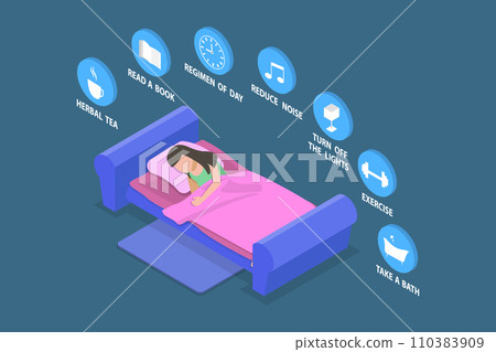 3D Isometric Flat Vector Illustration of Tips For Better Sleep 3D Isometric Flat Vector Illustration of Tips For Better Sleep 110383909