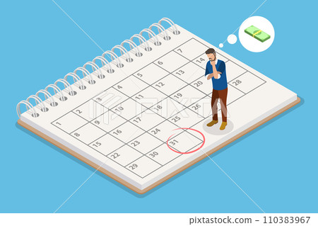 3D Isometric Flat Vector Illustration of Salary Calendar 110383967