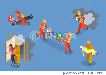 3D Isometric Flat Vector Set of Rescue Services 110383995