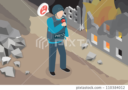 3D Isometric Flat Vector Illustration of Broadcast From War Zone 110384012