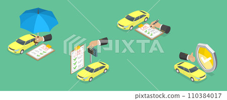 3D Isometric Flat Vector Illustration of Car Insurance 110384017