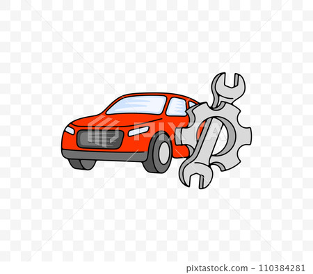 Auto repair shop, car, wrench and gear, colored graphic design. Automobile, automotive, mechanic, transport and transportation, vector design and illustration 110384281