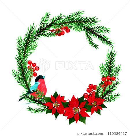 Isolated object-46. Christmas watercolour wreath 1. Isolated object-46. Christmas watercolour wreath 1. 110384417