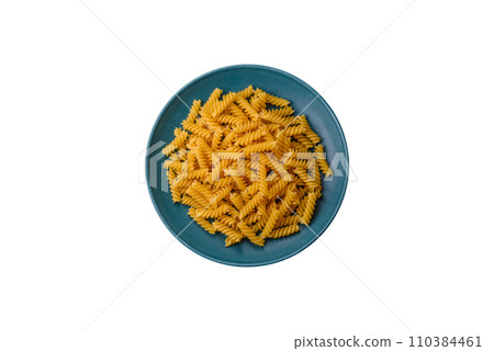 Raw fusilli pasta from whole grain wheat varieties 110384461