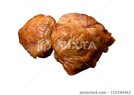 Delicious grilled chicken thighs with salt, spices and herbs 110384462