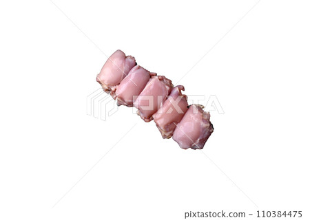 Fresh raw chicken thigh fillets with salt, spices and herbs 110384475