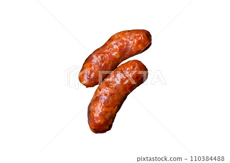 Delicious grilled chicken or pork sausages with salt, spices and herbs 110384488