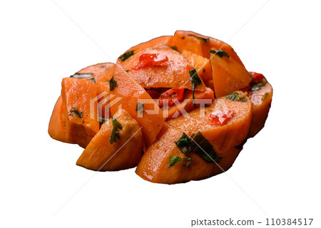 Delicious stewed sweet potato with salt, spices and herbs 110384517