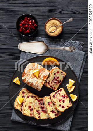 orange cranberry loaf with orange glaze, top view orange cranberry loaf with orange glaze, top view 110384790