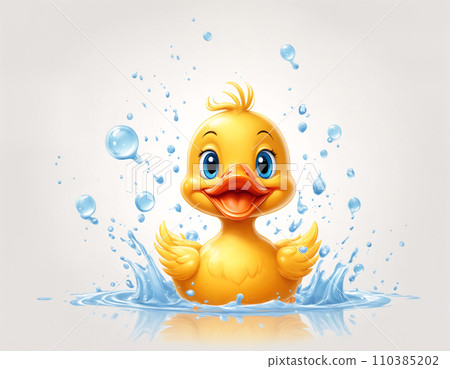 Adorable yellow duckling in water Adorable yellow duckling in water 110385202
