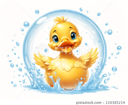 Yellow duckling with bubbles Yellow duckling with bubbles 110385214