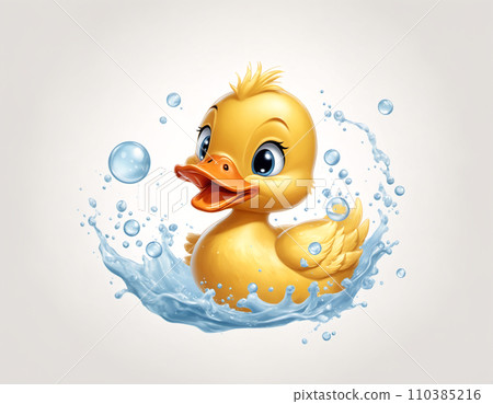 Cheerful baby duck in bath Cheerful baby duck in bath 110385216