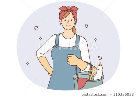 Smiling housekeeper in uniform Smiling housekeeper in uniform 110386038