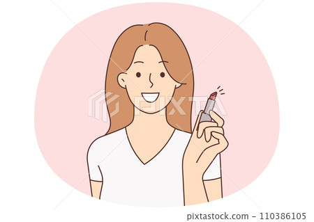 Happy woman with lipstick 110386105