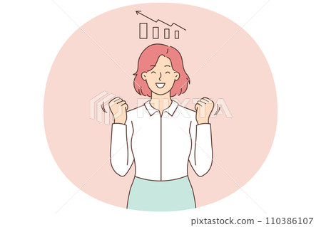 Smiling businesswoman excited with sales growth 110386107