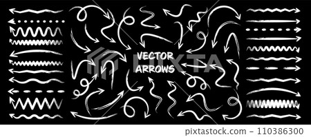 Grunge hand drawn arrows, highlighter lines. Marker stroke, brush pen drawn underline. Handwritten text pointers, notes, marks. Vector illustration Grunge hand drawn arrows, highlighter lines. Marker stroke, brush pen drawn underline. Handwritten text pointers, notes, marks. Vector illustration 110386300
