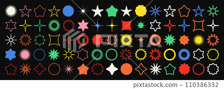 Brutalist geometric shapes, colorful symbols. Simple primitive elements and forms. Bauhaus retro design, trendy contemporary minimalist style. Vector illustration 110386332
