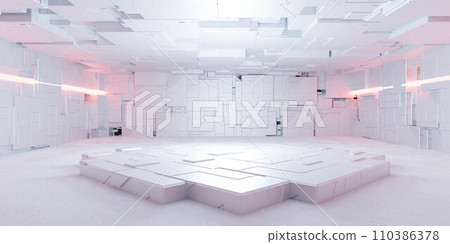 A Minimalist White Room with a Square Floor and a podium 3d render illustration 110386378