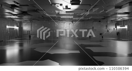 An Empty Room Captured in Black and White 3d render illustration An Empty Room Captured in Black and White 3d render illustration 110386394