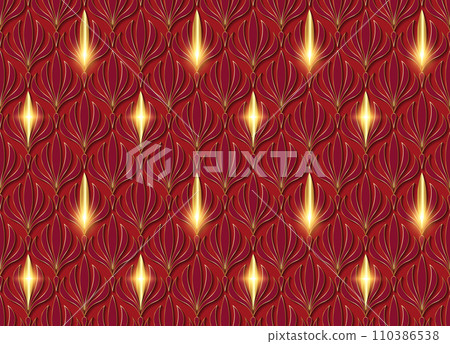 Gold Floral seamless pattern. Luxury retro stylish geometric background with Art Nouveau tiles. Vector geometric decorative leaves texture isolated on red background abstract golden art deco style Gold Floral seamless pattern. Luxury retro stylish geometric background with Art Nouveau tiles. Vector geometric decorative leaves texture isolated on red background abstract golden art deco style 110386538