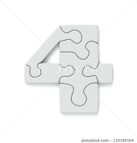 White jigsaw puzzle font Number 4 FOUR 3D White jigsaw puzzle font Number 4 FOUR 3D 110386564