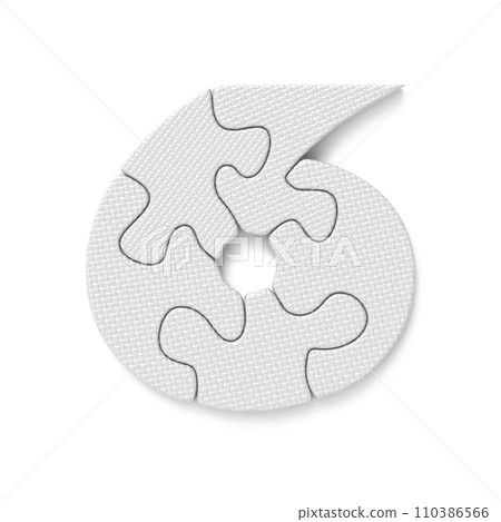 White jigsaw puzzle font Number 6 SIX 3D 110386566