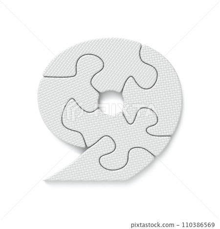 White jigsaw puzzle font Number 9 NINE 3D 110386569