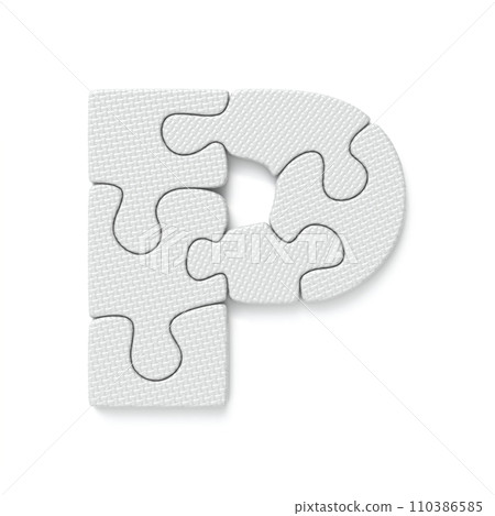 White jigsaw puzzle font Letter P 3D White jigsaw puzzle font Letter P 3D 110386585