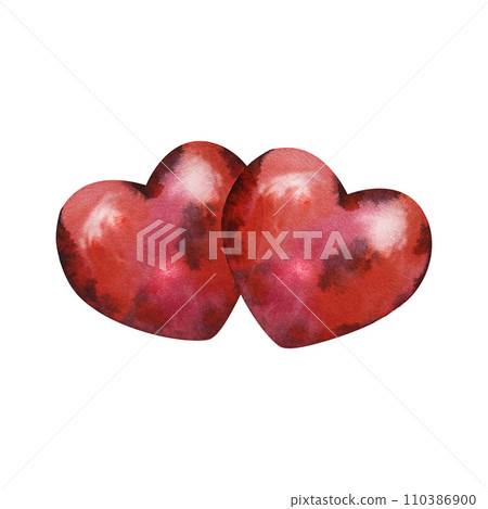 a watercolor composition of two bright red hearts. for Valentine's day design. isolated on a white background a watercolor composition of two bright red hearts. for Valentine's day design. isolated on a white background 110386900