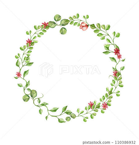 The frame is a wreath of wild herbs and flowers. watercolor illustration. isolated on a white background. for the design of postcards, invitations The frame is a wreath of wild herbs and flowers. watercolor illustration. isolated on a white background. for the design of postcards, invitations 110386932
