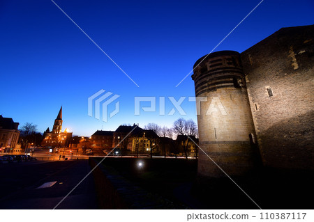 Angers, France. Night view of Angers castle. Photographed on December 28, 2023. 110387117