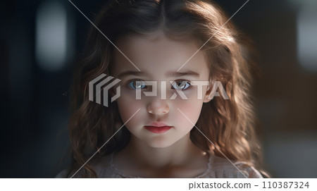 Close-up portrait of a beautiful little girl with long hair. Close-up portrait of a beautiful little girl with long hair. 110387324