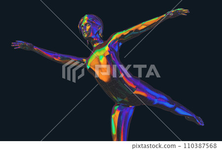 Color illustration of a person doing sports, meditative yoga exercises or gymnastics in low poly style - 3d illustration 110387568
