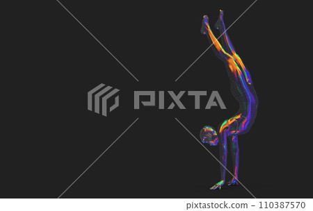 Color illustration of a person doing sports, meditative yoga exercises or gymnastics in low poly style - 3d illustration Color illustration of a person doing sports, meditative yoga exercises or gymnastics in low poly style - 3d illustration 110387570