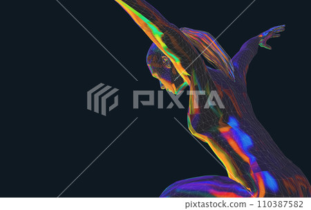 Color illustration of a person doing sports, meditative yoga exercises or gymnastics in low poly style - 3d illustration 110387582