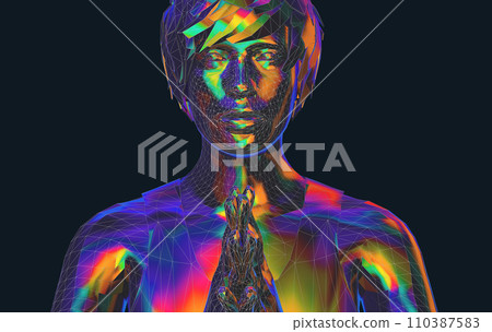 Color illustration of a person doing sports, meditative yoga exercises or gymnastics in low poly style - 3d illustration Color illustration of a person doing sports, meditative yoga exercises or gymnastics in low poly style - 3d illustration 110387583