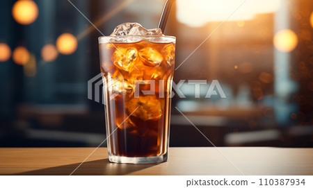 Iced coffee placed on the desk "AI generated image" 110387934