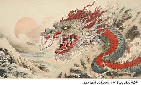 Ukiyo-e style dragon illustration 110388424