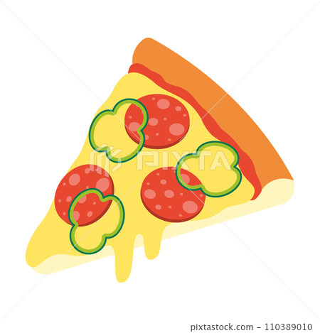 Illustration of a slice of pizza with salami and peppers on top Illustration of a slice of pizza with salami and peppers on top 110389010