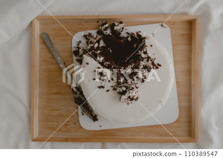 Bitten white chocolate cake in concept of cerebrate and sharing in special day 110389547