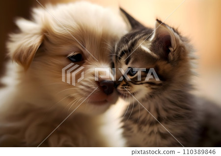 Kissing puppy and kitten 3 AI generated image 110389846