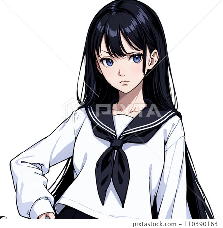 穿著水手服的喜怒無常的高中女孩的插圖 穿著水手服的喜怒無常的高中女孩的插圖 110390163