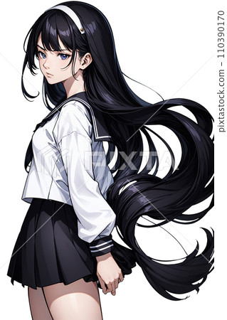 穿著水手服、表情嚴肅的高中女生的插圖 穿著水手服、表情嚴肅的高中女生的插圖 110390170